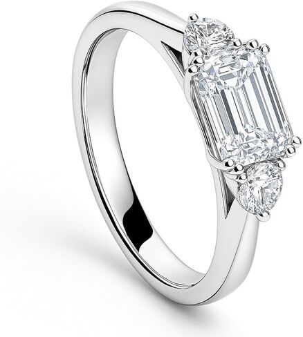 BERRICLE Sterling Silver 3-Stone East-West Engagement Promise Rings for Her, 1 Carat Emerald Cut Cubic Zirconia CZ Ring in Saudi Arabia