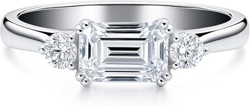 BERRICLE Sterling Silver 3-Stone East-West Engagement Promise Rings for Her, 1 Carat Emerald Cut Cubic Zirconia CZ Ring in Saudi Arabia