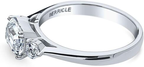 BERRICLE Sterling Silver 3-Stone East-West Engagement Promise Rings for Her, 1 Carat Emerald Cut Cubic Zirconia CZ Ring in Saudi Arabia