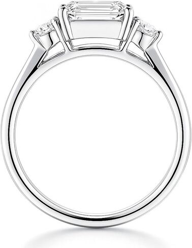 BERRICLE Sterling Silver 3-Stone East-West Engagement Promise Rings for Her, 1 Carat Emerald Cut Cubic Zirconia CZ Ring in Saudi Arabia