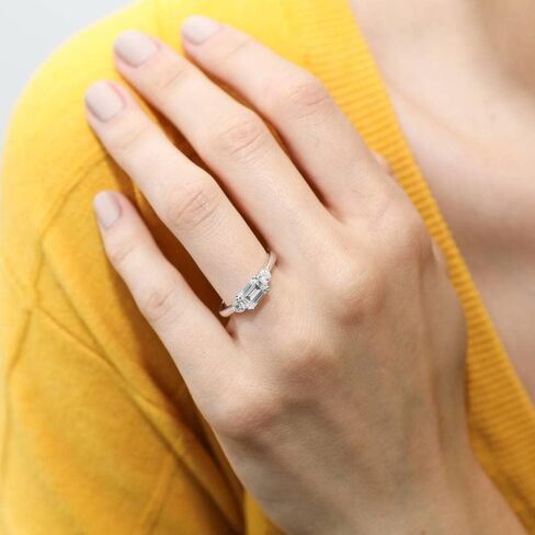BERRICLE Sterling Silver 3-Stone East-West Engagement Promise Rings for Her, 1 Carat Emerald Cut Cubic Zirconia CZ Ring in Saudi Arabia
