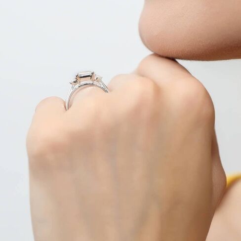 BERRICLE Sterling Silver 3-Stone East-West Engagement Promise Rings for Her, 1 Carat Emerald Cut Cubic Zirconia CZ Ring in Saudi Arabia
