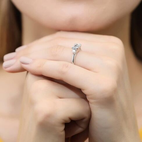 BERRICLE Sterling Silver 3-Stone East-West Engagement Promise Rings for Her, 1 Carat Emerald Cut Cubic Zirconia CZ Ring in Saudi Arabia