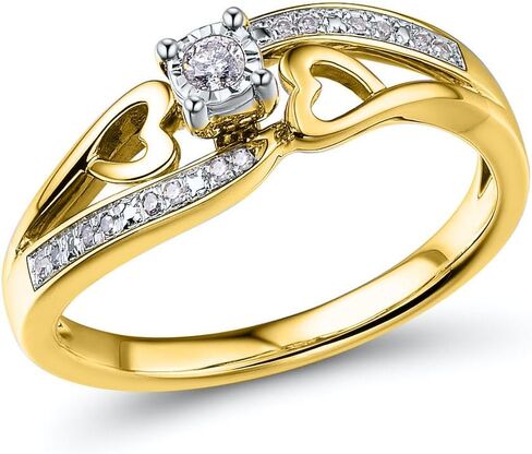 Diamond Promise Ring Heart in 14KT Yellow Gold Plated Sterling Silver 1/10 CTTW (H-I Color, I2-I3 Clarity) in Kuwait