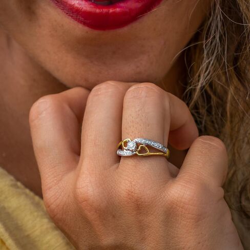 Diamond Promise Ring Heart in 14KT Yellow Gold Plated Sterling Silver 1/10 CTTW (H-I Color, I2-I3 Clarity) in Kuwait