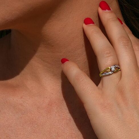 Diamond Promise Ring Heart in 14KT Yellow Gold Plated Sterling Silver 1/10 CTTW (H-I Color, I2-I3 Clarity) in Kuwait