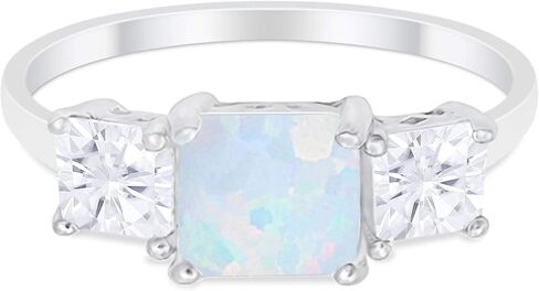 Blue Apple Co. 3 Stone Wedding Engagement Ring Princess Cut Square Simulated CZ 925 Sterling Silver Choose Color in Saudi Arabia