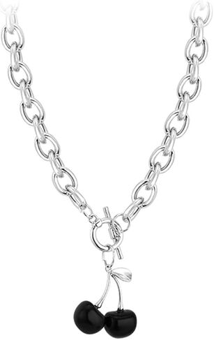 Cherry Charm Necklace for Women Cute Cherry Choker Necklace Chunky Chain Collars Necklace Stainless Steel Ot Buckle Necklace Adjustable Link Chain Lovely Choker Collar Jewelry for Women in Kuwait