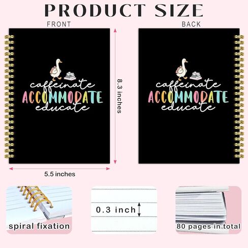 BRRNYOI Special Education Gifts Notebook Journal 5.5x8.3, SPED Autism Teacher Gifts, Funny Caffeinate Accommodate Educate Goose Hardcover Spiral Notebooks for Note Taking in Saudi Arabia