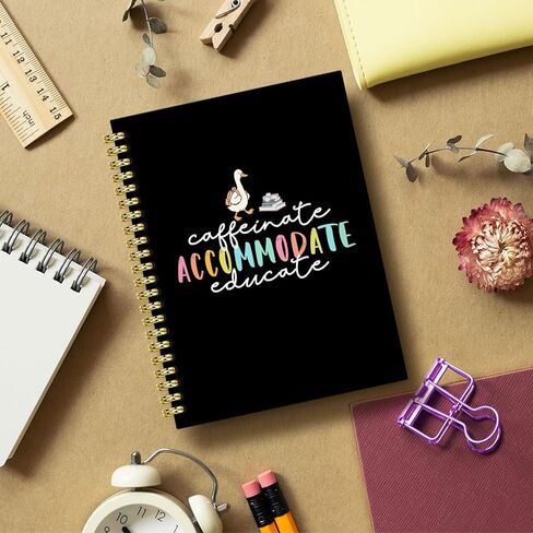 BRRNYOI Special Education Gifts Notebook Journal 5.5x8.3, SPED Autism Teacher Gifts, Funny Caffeinate Accommodate Educate Goose Hardcover Spiral Notebooks for Note Taking in Saudi Arabia