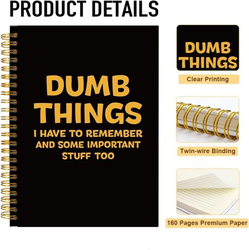 أشياء غبية يجب أن أتذكرها وبعض الأشياء المهمة دفتر ملاحظات حلزوني ذهبي أسود جدًا، هدايا مكتبية مضحكة لقائد العمل المحترف، مجلة فكاهية لعضو فريق الأصدقاء in Kuwait