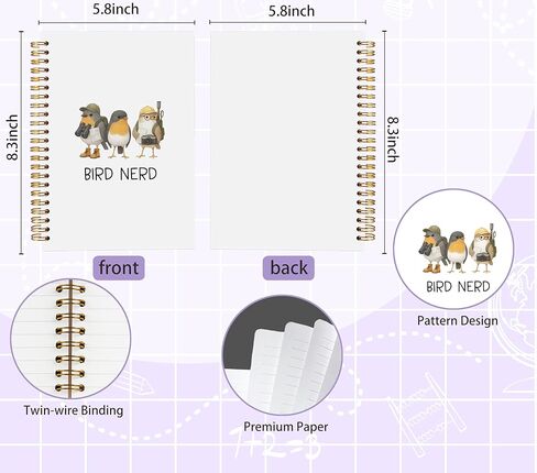 Welshower Bird Nerd Gifts مجلة دفتر ملاحظات حلزونية، هدايا لعشاق الطيور دفتر الملاحظات المتحمسين، مجلة مشاهدة الطيور للنساء والرجال البالغين، 5.5 × 8.3 بوصة in Saudi Arabia