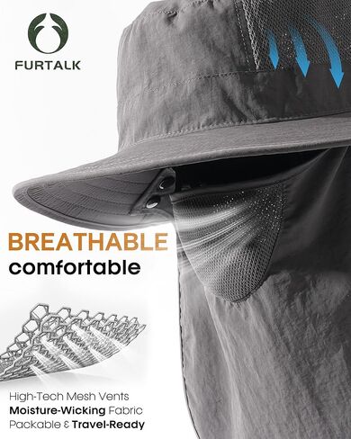 FURTALK Sun Hats for Men Women Fishing Hat with Face Cover Neck Flap UPF 80+ Wide Brim Hiking Safari Summer Bucket Hats in Saudi Arabia