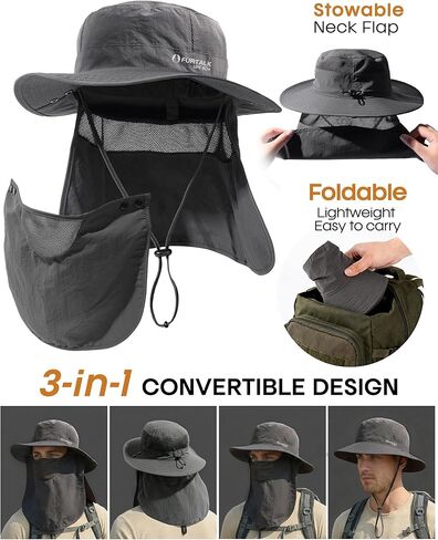 FURTALK Sun Hats for Men Women Fishing Hat with Face Cover Neck Flap UPF 80+ Wide Brim Hiking Safari Summer Bucket Hats in Saudi Arabia