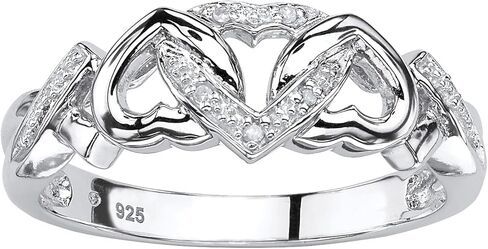 Platinum over Sterling Silver Genuine Diamond Accent Interlocking Heart Promise Ring in Saudi Arabia