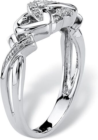 Platinum over Sterling Silver Genuine Diamond Accent Interlocking Heart Promise Ring in Saudi Arabia