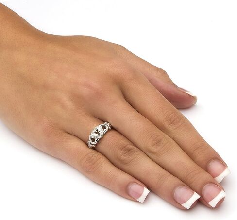 Platinum over Sterling Silver Genuine Diamond Accent Interlocking Heart Promise Ring in Saudi Arabia