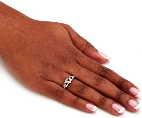 Platinum over Sterling Silver Genuine Diamond Accent Interlocking Heart Promise Ring in Saudi Arabia
