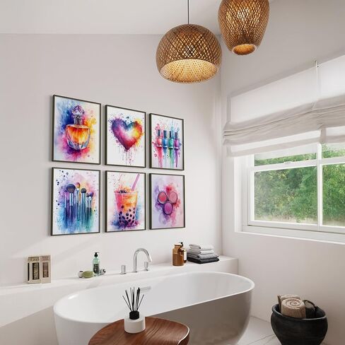 PAINURA Tween Girl جدار الفن ماكياج غرفة الديكور الملونة فتاة في سن المراهقة الملصقات الوردي والأرجواني قماش صور الجمال للفتيات غرفة جدار ديكور للفتيات في سن المراهقة غرفة نوم مجموعة من 6 غير مؤطرة 8x10 بوصة in Kuwait