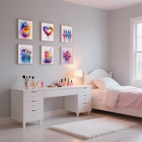 PAINURA Tween Girl جدار الفن ماكياج غرفة الديكور الملونة فتاة في سن المراهقة الملصقات الوردي والأرجواني قماش صور الجمال للفتيات غرفة جدار ديكور للفتيات في سن المراهقة غرفة نوم مجموعة من 6 غير مؤطرة 8x10 بوصة in Kuwait