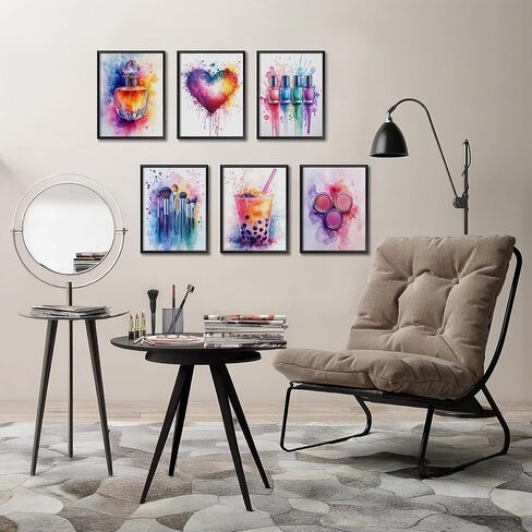 PAINURA Tween Girl جدار الفن ماكياج غرفة الديكور الملونة فتاة في سن المراهقة الملصقات الوردي والأرجواني قماش صور الجمال للفتيات غرفة جدار ديكور للفتيات في سن المراهقة غرفة نوم مجموعة من 6 غير مؤطرة 8x10 بوصة in Kuwait