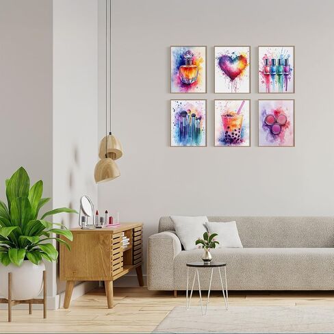 PAINURA Tween Girl جدار الفن ماكياج غرفة الديكور الملونة فتاة في سن المراهقة الملصقات الوردي والأرجواني قماش صور الجمال للفتيات غرفة جدار ديكور للفتيات في سن المراهقة غرفة نوم مجموعة من 6 غير مؤطرة 8x10 بوصة in Kuwait