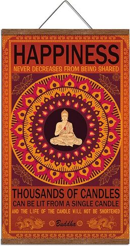 WEROUTE Buddha Wall Art Zen Decor Printed on Canvas with Scroll Wood Frame Hanger Poster Happiness Quote Motivational Home Decor Hanging Painting 15.7 x 27 inch in Kuwait