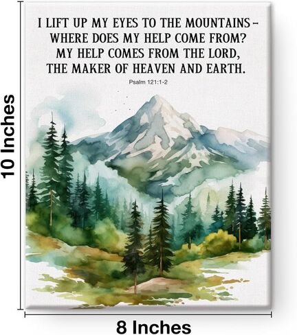 Bible Verse Canvas Wall Art Christian I Lift Up My Eyes to the Mountains Psalm 121:1-2 Scripture Print Poster Picture Forest Mountain Artwork Framed for Home Decor 8x10 Inches in Saudi Arabia