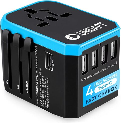 Universal Travel Adapter, Unidapt International Plug Adapter, 5.6A Smart Power 3.0A 4 USB 1 Type C, Power Adapter Travel Charger, Outlet Converter Worldwide US to Europe EU AU UK USA (Type C/G/A/I) in Kuwait