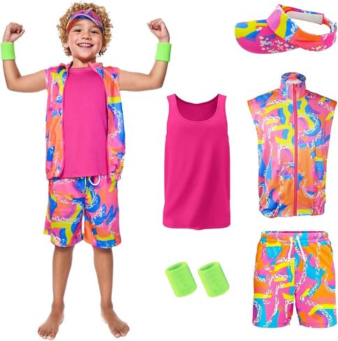 80s 90s Outfit for Kids Boys Girls,5 Pieces Workout Costume Halloween Party Cosplay Dress Up in Saudi Arabia