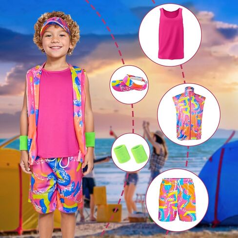 80s 90s Outfit for Kids Boys Girls,5 Pieces Workout Costume Halloween Party Cosplay Dress Up in Saudi Arabia