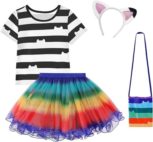 فستان توتو للفتيات بألوان قوس قزح للأطفال زي قطة لعيد الميلاد مع عصابة رأس وحقيبة لحفلات عيد الميلاد من 3 إلى 8 سنوات in Kuwait