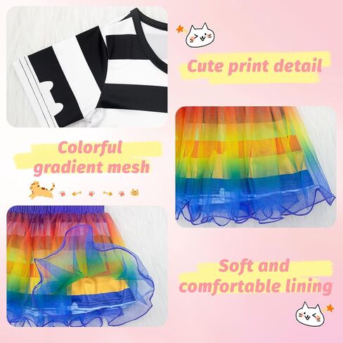 فستان توتو للفتيات بألوان قوس قزح للأطفال زي قطة لعيد الميلاد مع عصابة رأس وحقيبة لحفلات عيد الميلاد من 3 إلى 8 سنوات in Kuwait