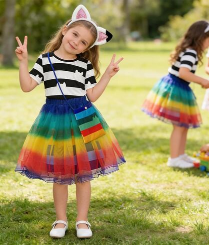 فستان توتو للفتيات بألوان قوس قزح للأطفال زي قطة لعيد الميلاد مع عصابة رأس وحقيبة لحفلات عيد الميلاد من 3 إلى 8 سنوات in Kuwait