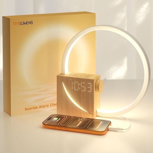 Vivilumens Sunrise Alarm Clock Sound Machine Nightlight, Gradual Wake Up Light, Digital Dimmable Clock, 10 White Noise Sleep Sounds, Snooze, Dual Clocks for Heavy Sleepers Adults, Great Gifts for Her in Kuwait