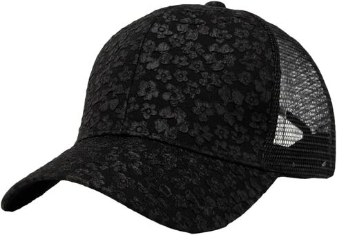 Women's Mesh Baseball Caps with Floral Pattern Elegant Lace Visor Hats Breathable Tucker Hats Versatile Outdoor Peaked Caps in Kuwait