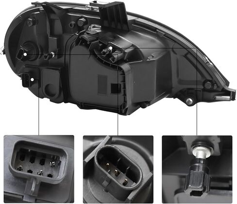 LED Headlights Assembly fit For 2004-2017 Freightliner Columbia, Chrome Housing And Amber Reflector Headlamps (Black) in Kuwait