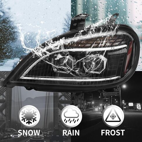 LED Headlights Assembly fit For 2004-2017 Freightliner Columbia, Chrome Housing And Amber Reflector Headlamps (Black) in Kuwait