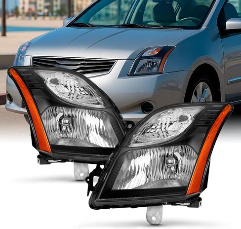 AKKON - For 2010 2011 2012 Nissan Sentra SE-R | SR Models Both Side Headlights Headlamps Replacement - Black in Saudi Arabia