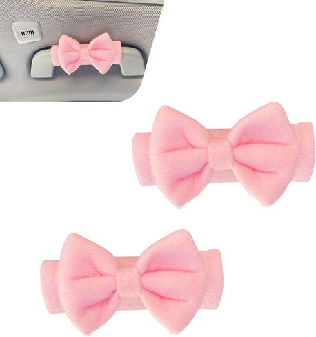 2 PCS Car Inside Roof Handle Cover, Cute Bow Soft Anti-Scratch Pull Handle Protector, Universal Auto Interior Decor Accessories for Car SUV RV Truck (Pink) in Kuwait