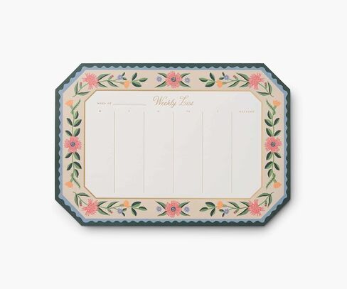 RIFLE PAPER CO. Weekly Desk Pad 52 Tear-Off Pages, 9.75" L x 6.75" W, Doubles as a Mouse Pad, Helps You Map Out Your Week for a Whole Year, Printed in Full Color, Aster in Saudi Arabia