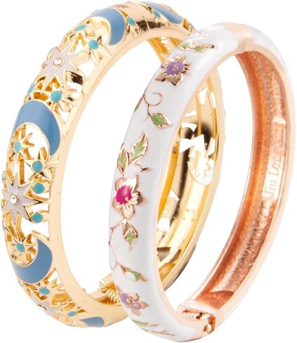 UJOY Vintage Jewelry Cloisonne Handcrafted Flower Enameled Gorgeous Rhinestone Gold Hinged Cuff Bracelet Bangles Gifts 88A10 in Saudi Arabia