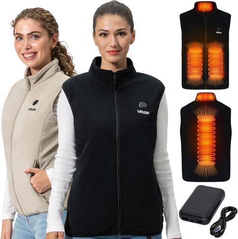 WESTON Women’s Heated Fleece Vest, 4 Heating Zones, 7.4V, 4800 mAH Rechargeable Battery, Machine-Washable Women’s Fleece Vest in Kuwait