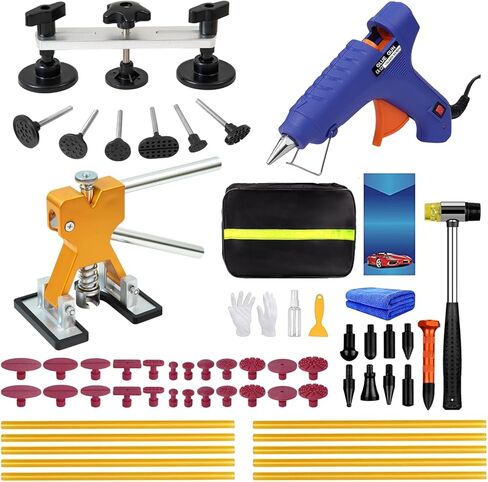 97pcs Dent Puller Kit, Paintless Dent Removal Kit for Dent Repair, Dent Repair Kit with Golden Lifter, Slide Hammer T-Bar, Bridge Puller, Car Dent Puller Kit for Auto Hail Damage Door Ding in Saudi Arabia
