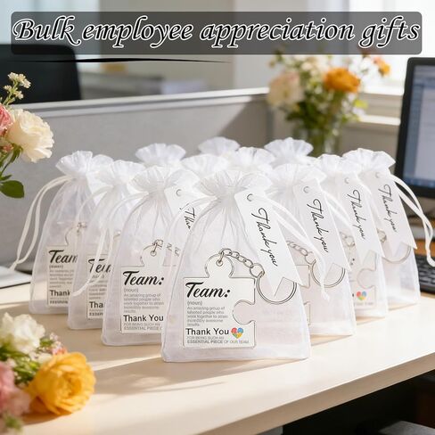 هدايا تقدير الفريق للموظفين، هدايا تقدير جماعية لموظفي مكتب مجموعة زملاء العمل، 36 قطعة/12 مجموعة من سلاسل المفاتيح الأكريليك من قطعة الألغاز، وبطاقات الشكر وحقائب شبكية للهدايا in Kuwait