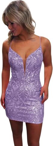 Sequin Lace Tight Homecoming Dresses for Teens Sparkly Spaghetti Straps V Neck Short Prom Dress Mini Cocktail Gown in Saudi Arabia