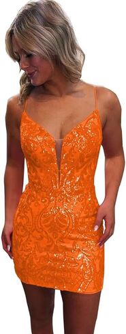 Sequin Lace Tight Homecoming Dresses for Teens Sparkly Spaghetti Straps V Neck Short Prom Dress Mini Cocktail Gown in Saudi Arabia