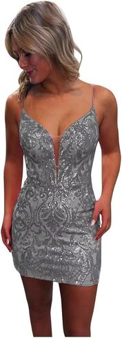Sequin Lace Tight Homecoming Dresses for Teens Sparkly Spaghetti Straps V Neck Short Prom Dress Mini Cocktail Gown in Saudi Arabia