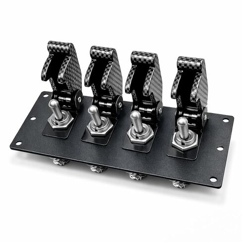 MGI SpeedWare Black 4 Toggle Switch Panel, Powder Coat Steel, Safety Flip Covers (Carbon) in Kuwait