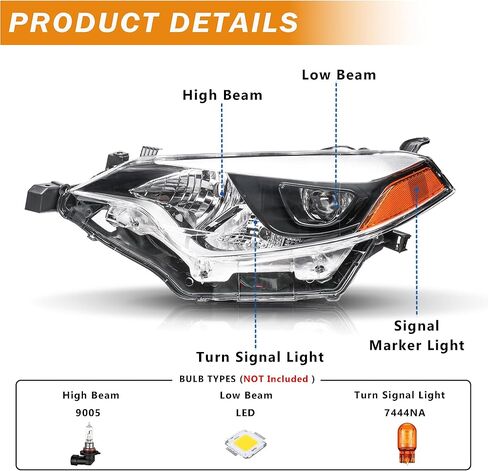 Headlights Assembly Compatible with 2014 2015 2016 Toyota Corolla Projector Headlights Headlamps Pair, Chrome Housing Amber in Kuwait